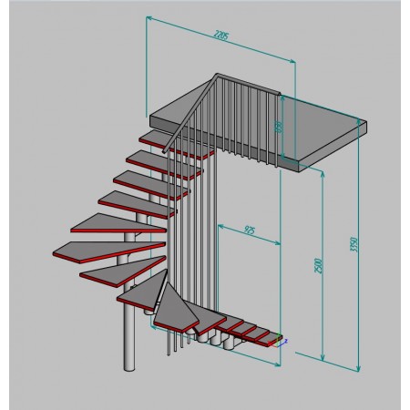Межэтажная модульная лестница с поворотом 